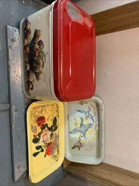Antique Vintage-Style Decorative Kitchen Breadbox and Trays